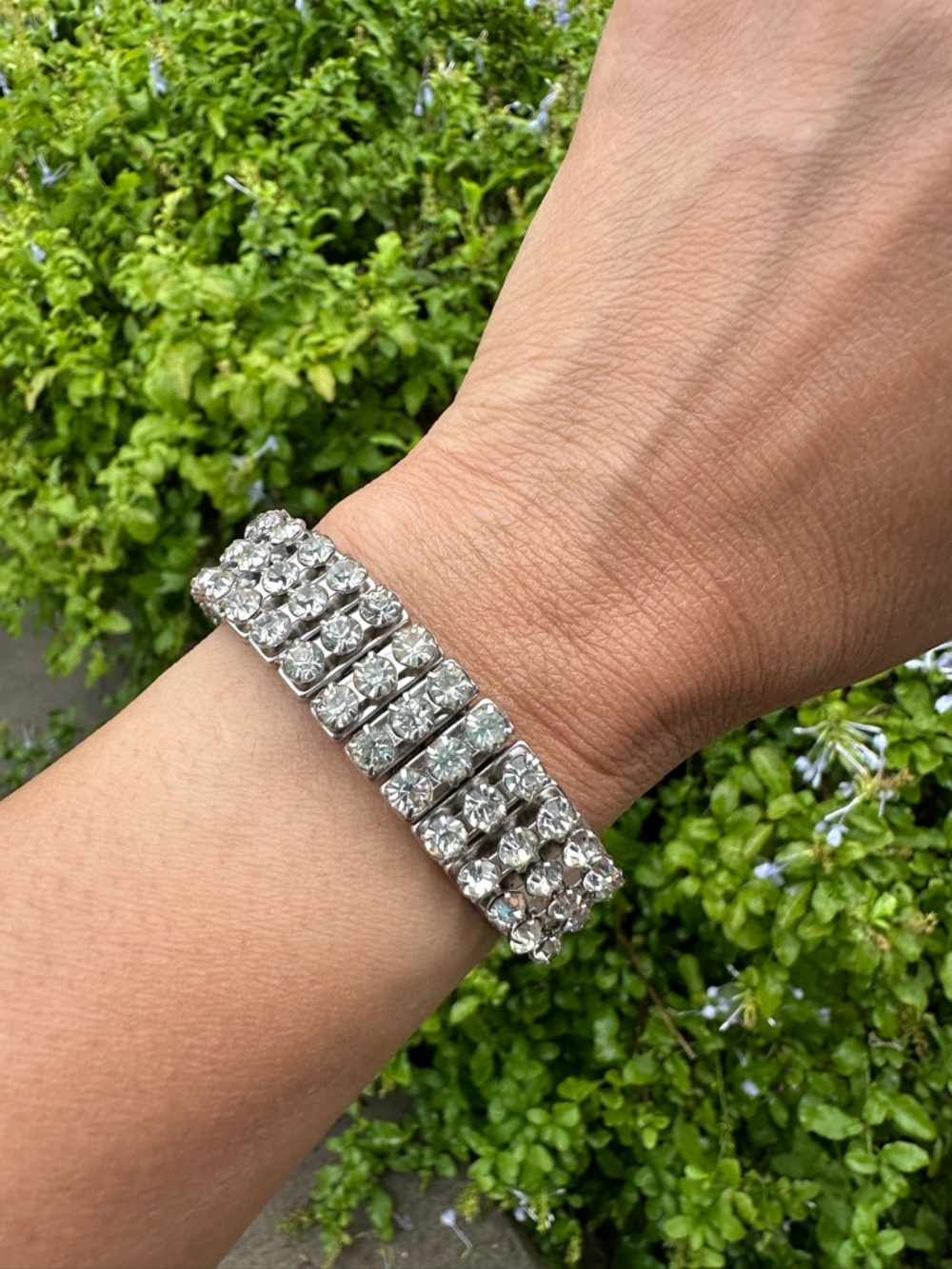 Vintage Rhinestone Stretch Bracelet Made in Japan Mid Century